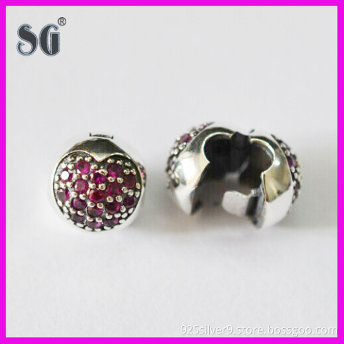 Wholesale 925 Sterling Silver Heart Shape Lock Clip Beads Stopper With High Quality Red Stones For European Style Bracelet